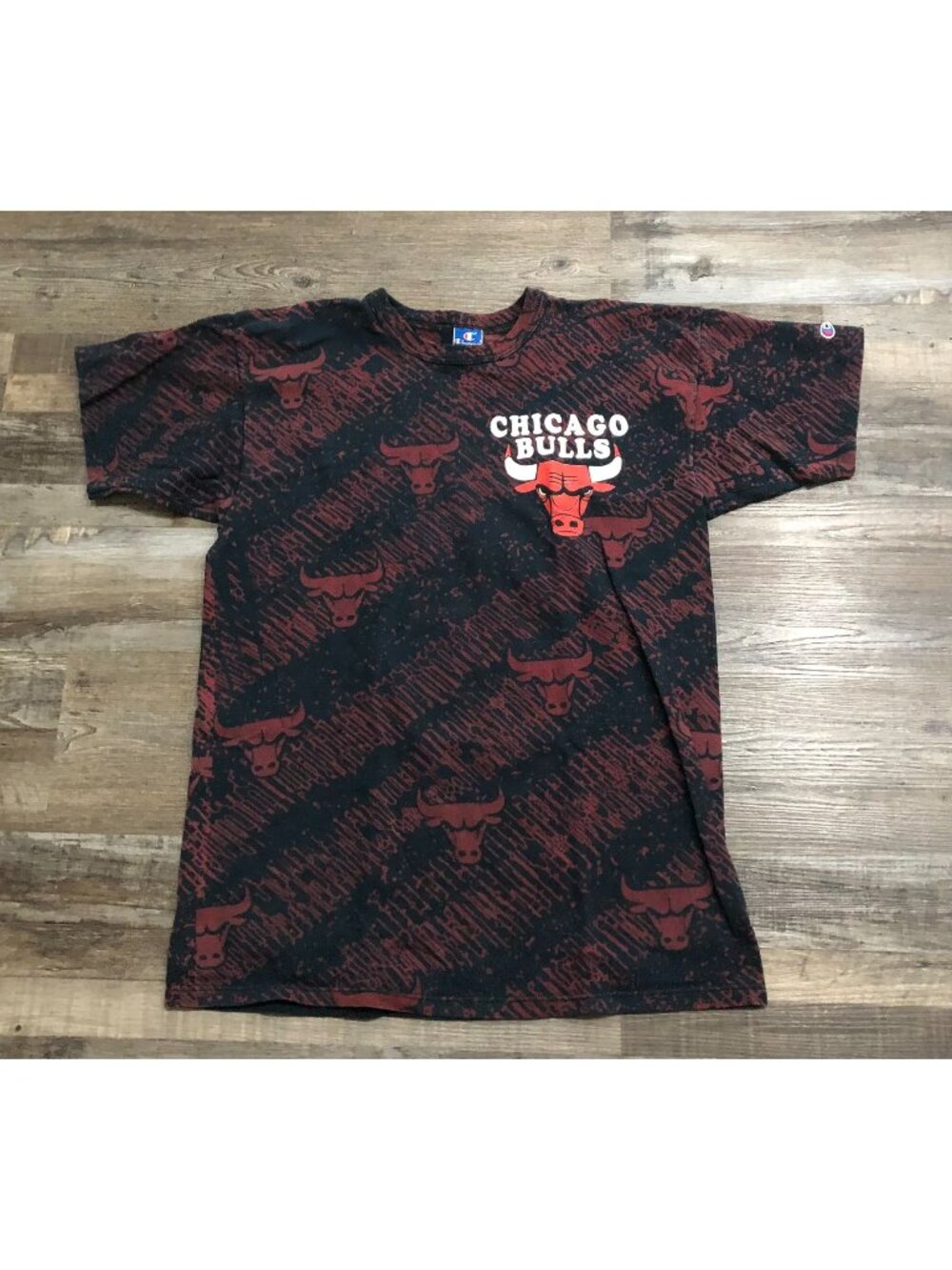 Vtg 90's Champion Chicago Bulls Mens XL Black & Red T Shirt Made in USA